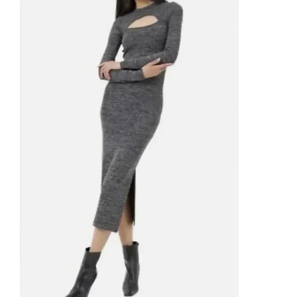 French Connection Space Dye Size Large Sweater Dress Midi Gray Stretch